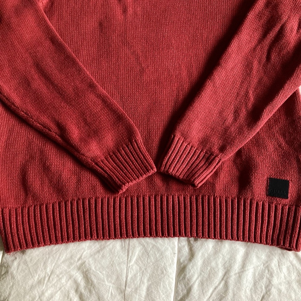 GUESS Cleo Zip Shawl Collar Pullover Sweater Mens Lg Cranberry Red Cotton Blend - Picture 3 of 14
